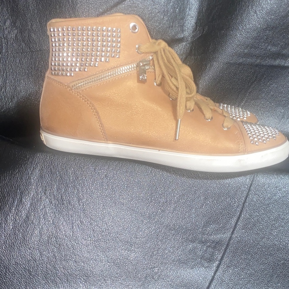 Michael Kors Brown High-Top Sneakers with Silver Studs - Picture 5 of 9